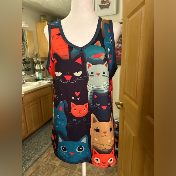 Tops - Boutique unique and vibrant cat pattern tank top